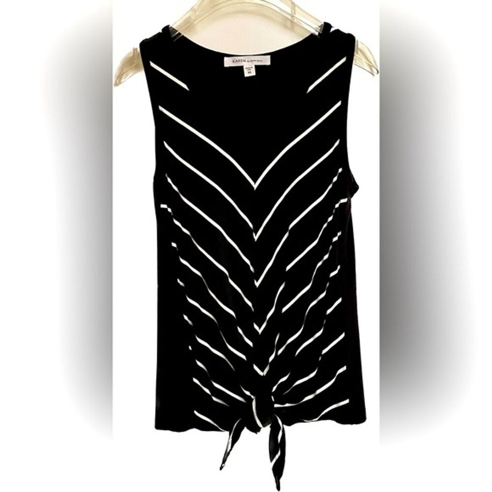 Karen Kane sleeveless top black and white striped front tie solid back xs